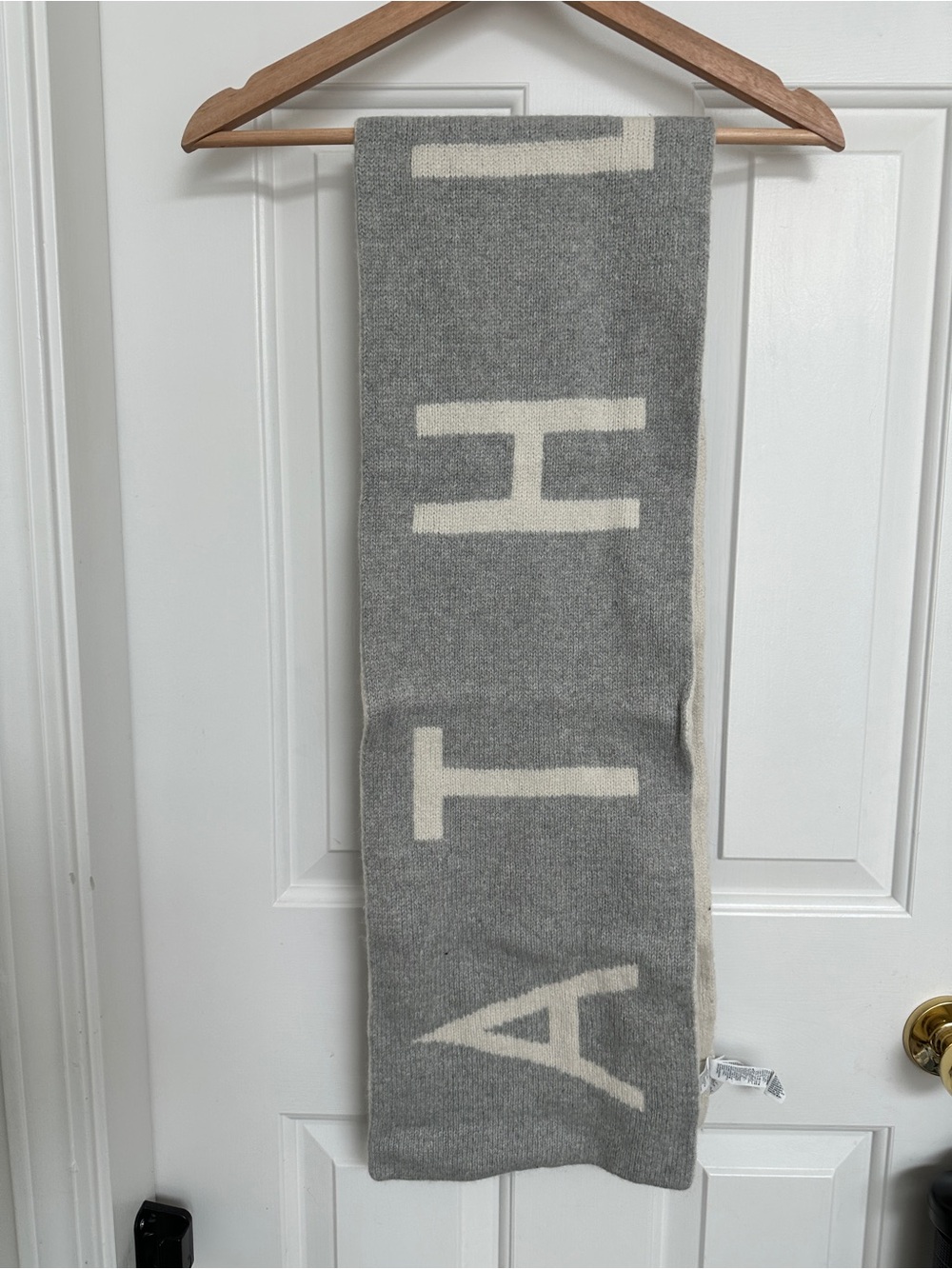 Athleta Grey and Cream Scarf with Lettermark - Cashmere & Wool